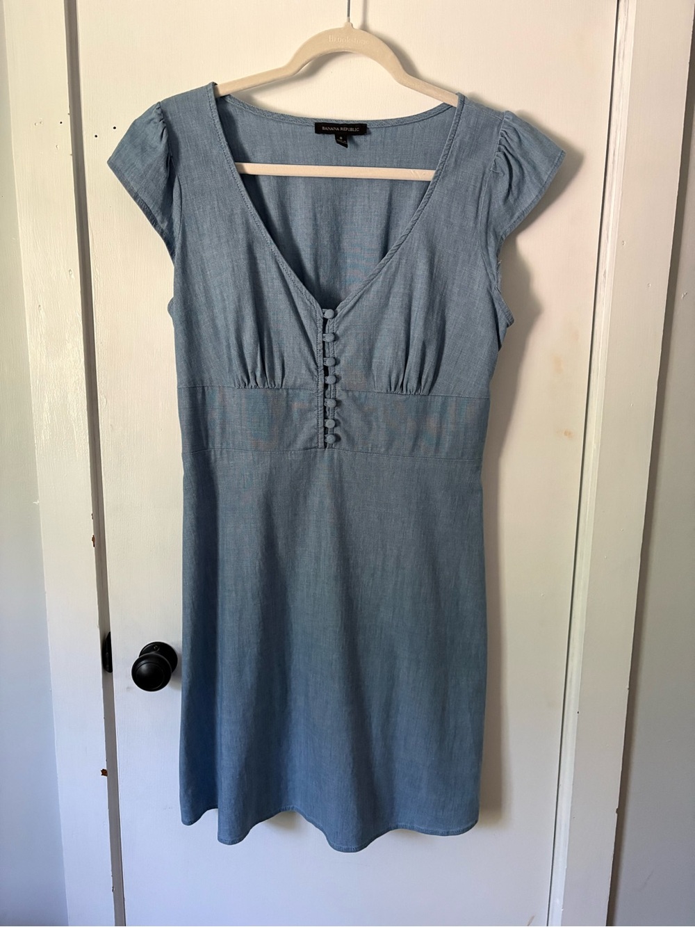 Banana Republic Light Blue V-Neck Button Front Mini Dress